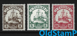 DR KOLONIEN Dt. TOGO 1909 MNH ** Mi.# 20-22 Luxus Kaizer Yachts Deutsches REICHPOST Stamps / Alemania Germany - Togo