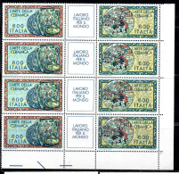 ITALIA REPUBBLICA ITALY REPUBLIC 1985 LAVORO ITALIANO ARTE DELLA CERAMICA BLOCCO BLOCK QUARTINA ANGOLO DI FOGLIO MNH - 1981-90:  Nuevos