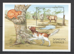 B0581 Uganda Fauna Domestic Animals Cats & Dogs Oxes Bl Mnh - Katten