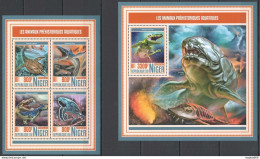 Fd1094 2017 Niger Dinosaurs Prehistoric Water Animals Fauna #5246-9+Bl751 Mnh - Prehistóricos