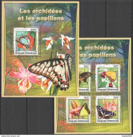 Fd0831 2017 Central Africa Butterflies & Orchids #6735-38+Bl1568 Mnh - Vlinders