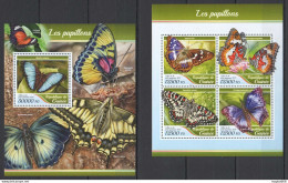 Fd1338 2017 Guinea Butterflies Fauna Insects #12545-48+Bl2805 Mnh - Butterflies