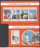 Hm1044 2018 Central Africa Seashells Lighthouses Marine Life #8275-8+Bl1860 Mnh - Marine Life