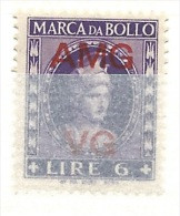 MARCA DA BOLLO REVENUE - TRIESTE AMG VG - LIRE 6 - Fiscales