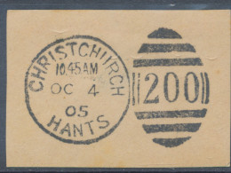 GB VFU Piece With Duplex „CHRISTCHURCH / HANTS / 200“, Hampshire (3VODB, Time In Full 10.45.AM), 4.10.1905 – Probably As - Postmark Collection