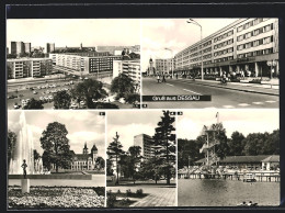 AK Dessau, Hochhäuser Am Stadtpark, Strandbad Adria, August-Bebel-Strasse  - Dessau