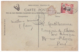 Indochine Postcard To Paris, Postage Due Triangle Postmark - Briefe U. Dokumente