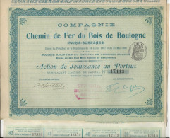 COMPAGNIE DU CHEMIN DE FER DU BOIS DE BOULOGNE ( PARIS-SURESNES) LOT DE 3 ACTIONS DE JOUISSANCE ANNEE 1898 - Chemin De Fer & Tramway