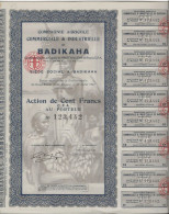 COMPAGNIE AGRICOLE COMMERCIALE ET INDUSTRIELLE  DU BADIKAHA -COTE D'IVOIRE LOT DE 10 ACTIONS DE 100 FRS C.F.A.ANNEE 1922 - Agricoltura