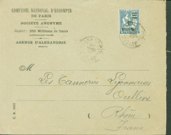 Comptoir National D'escompte De Paris Agence D'Alexandrie  YT Mouchon N°71 Alexandrie 50c Surchargé 15 Millièmes - Storia Postale