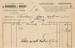 25699 / NANTES ROUSIERS-BRELET-LORFRAY Quai Tanneurs Quincaillerie Ferronnerie Facture Brancard Facture 1946 NEAULEAU - 1900 – 1949