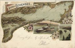 Gruss Vom Bodensee 1901 Litho Künzli Dampfer Rheinfall Blumen - Autres & Non Classés