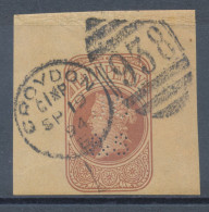 GB QV Half Penny Brown Superb Cut Out From Postal Stationery Wrapper (H&B WP15, Extremely Rare POSTAL STATIONERY PERFIN: - Usati