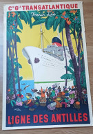 A Saisir - AFFICHE ORIGINALE- Compagnie Transatlantique- Ligne Des Antilles-Bateau-Voyage- 1m X 0,65m - Posters