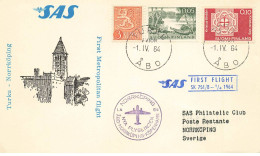 FINLANDE #36410 FINLAND 1964 TURKU ABO SAS NORRKOPING FIRST FLIGHT - Storia Postale