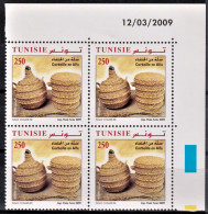 2009- Tunisie- Y&T1634- Articles D’artisanat En Fibres Végétales - Panier En Alfa - Bloc De 4 Coin Daté 4V MNH***** - Otros & Sin Clasificación