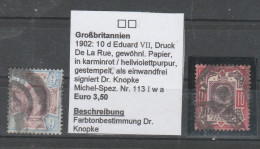 1902/05: GB 10 D EVII, Ordin. Pap., Dull Purple/carm.,+ 9 D Chalk Surf. Pap., Both Used; S.G. Spec. M42(1) +.M40 - Oblitérés