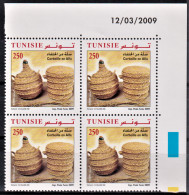 2009- Tunisie- Y&T1634- Articles D’artisanat En Fibres Végétales - Panier En Alfa - Bloc De 4 Coin Daté 4V MNH***** - Tunisia