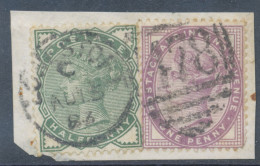 GB QV ½d Deep Green And 1d Lilac On  Fine Piece With Duplex „LOWESTOFT / 478“, Suffolk (4VOD, Time In Code C), 15.8.1883 - Used Stamps