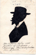 SILHOUETTE OMBRE PORTRAIT HOMME AVEC SON CHAPEAU    -  COLLAGE SUR CARTE POSTALE ANCIENNE - Silhouettes