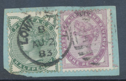GB QV ½d Deep Green And 1d Lilac On Very Fine Piece With Duplex „LOWESTOFT / 478“, Suffolk (4VOD, Time In Code B), 2.8.1 - Oblitérés