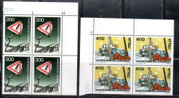 ITALIA REPUBBLICA ITALY REPUBLIC 1984 PREVENZIONE INFORTUNI STRADALI SERIE COMPLETA  QUARTINA ANGOLO DI FOGLIO MNH - 1981-90: Mint/hinged