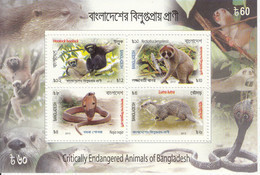 2013 Bangladesh Endangered Animals Snakes Primates Otter Souvenir Sheet MNH - Bangladesh