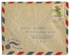 Congo Léopoldville Aérogare Oblit. Keach 8A3 Sur C.O.B. 320 Sur Lettre Vers Chicago Le 25/08/1953 - Lettres & Documents