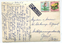 Congo Léopoldville Aérogare Oblit. Keach 14B(D)1 Sur C.O.B. 307+314 Sur Carte Postale Vers Gent Le 14/08/1957 - Storia Postale