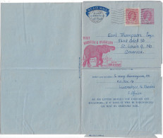 Rhodésie Du Nord 1958. Aérogramme De Luanshya (Zambie) à Saint Louis. Complément De 6 D Identique. Éléphant, Chasse - Eléphants
