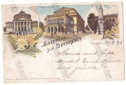 RO 999 - 22177 BUCURESTI, Atheneum, National Theatre, Litho, Romania - Old Postcard - Used - 1898 - Roemenië