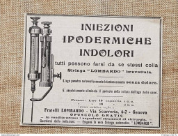 Pubblicità Del 1914 Iniezioni Ipodermiche Indolori Fratelli Lombardo Genova - Autres & Non Classés