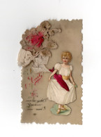 Carte Ancienne Celluloïd Jeune Fille Fleurs 1er Avril C1/6 - Fleurs