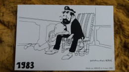 CPSM BD BANDE DESSINEE TINTIN PLEURANT SUR LA CAPITAINE HADDOCK 4 MARS 1983 DECES D HERGE DESSIN DELESTRE - Comicfiguren