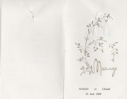 FAIRE PART DE MARIAGE, NATHALIE ET CLAUDE, LE 16/6/1984, COLOMBES ET ALLIANCES COULEUR  REF 15098 - Annunci Di Nozze