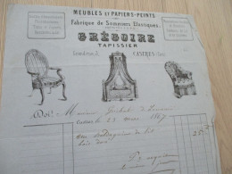 L11 Facture 1867 Castres Grégoire Tapissier Meubles Papiers Peints Sommiers En L'état - Artesanos