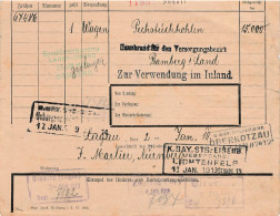 Teil Frachtbrief Bahnpost 1919 Lugau - Glauchau - Oberkotzau - Lichtenfels - Bamberg - 1900 – 1949