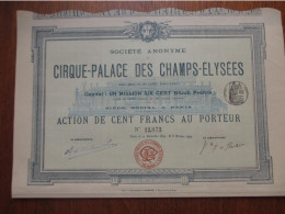 FRANCE - PARIS 1899 - CIRQUE-PALACE DES CHAMPS-ELYSEES ; ACTION DE 100 FRS - DECO - Andere & Zonder Classificatie