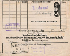 Teil Frachtbrief Bahnpost 1919 Merseburg - Weisseenfels - Saalfeld - Mücheln - Bamberg - 1900 – 1949