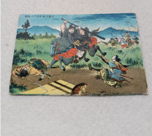 ANTIQUE POSTCARD JAPAN - ILLUSTRATION WOODBLOCK BATTLE KNIGHT WITH SPEAR UNUSED - Other & Unclassified