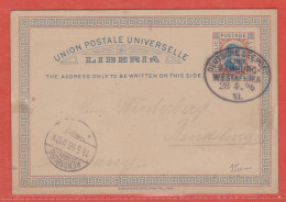 LIBERIA ENTIER POSTAL OBLITERATION LIGNE ALLEMANDE DE 1896 POUR RENDSBURG ALLEMAGNE - Liberia