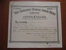 CANADA - ONTARIO 1930 - THE GOLDEN HORSE SHOE (NEW) - TITRE DE 1 ACTION DE 4 SHILLINGS - Andere & Zonder Classificatie