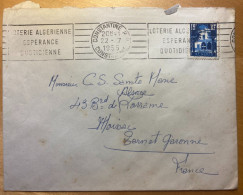 Enveloppe Affranchie  Algérie Oblitération Flamme Constantine Loterie Algérienne 1955 - Lettres & Documents