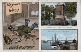 BIN SOEBEN IN WESEL - GLÜCKLICH ANGEKOMMEN! - DENKMAL DER 11 SCHILL'SCHEN OFFIZIERE - CARTOLINA FP SPEDITA NEL 1914 - Wesel