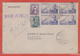 MAROC ESPAGNOL LETTRE RECOMMANDEE DE 1952 DE TANGER POUR GENEVE SUISSE - Maroc Espagnol