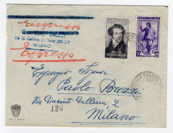 1952 Repubblica STORIA POSTALE Busta Affr. 50+25 Cat. +25 - 1946-60: Storia Postale