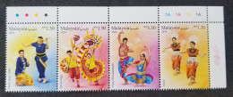 Malaysia Traditional Dances 2024 Dragon Dance Chinese Lunar Zodiac Indian Malay Costumes Cloth (stamp Plate) MNH - Maleisië (1964-...)