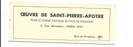 GF1731 - CARNET 10 TIMBRES - OEUVRE DE SAINT-PIERRE APOTRE - VIGNETTES MARRON GOMMEES - Blocks & Sheetlets & Booklets