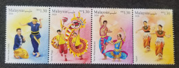 Malaysia Traditional Dances 2024 Dragon Dance Chinese Lunar Zodiac Indian Malay Costumes Cloth (stamp) MNH - Maleisië (1964-...)