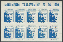 Estonia:Unused Label Kuressaare Freedom War Monument Reopening 1990, Blue, Issued By Saaremaa Philately Society 1990 - Estonia